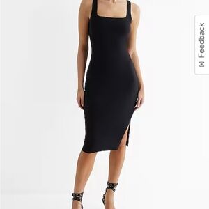 Body Contour Square Neck Side Slit Midi Dress
